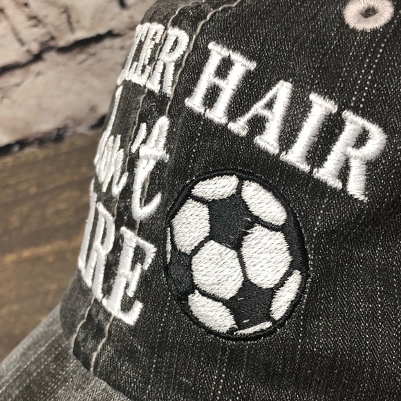 "Soccer Hair Don’t Care" Embroidered Cap - Picture 3 of 7